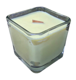 Citronella Lemongrass Soy Candle Wood Wick Essential Oil Upcycled Reusable Square Clear Glass Container