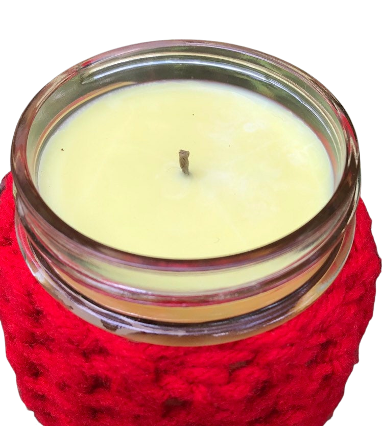 Citronella Lemongrass Mason Jar Soy Candles Crochet Sleeve Hemp Wick E –