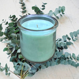 Eucalyptus Soy Candle Handmade Upcycled Container Eco Friendly Organic Hemp Wick