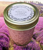 Lavender Scented Candle Upcycled Mason Jar Soy Wax Organic Hemp Wick
