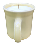 Pale Yellow C Handle Ceramic Coffee Cup with Choice of Scents and an organic beeswax coated hemp wick,