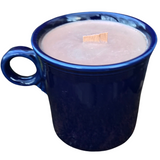 Navy Blue 10oz Coffee Scented Soy Candle Handmade with Crackling Wooden Wick