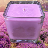 Lavender Scented Soy Candle Upcycled Square Glass 10oz Container Organic Hemp Wick