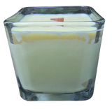 Citronella Lemongrass Soy Candle Wood Wick Essential Oil Upcycled Reusable Square Clear Glass Container