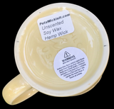 Pale Yellow C Handle Ceramic Coffee Cup with Choice of Scents and an organic beeswax coated hemp wick,