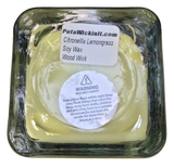 Citronella Lemongrass Soy Candle Wood Wick Essential Oil Upcycled Reusable Square Clear Glass Container