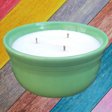 Soy Candles Handmade Choice of Scents Upcycled Green Ceramic Bowl Organic Hemp Wicks