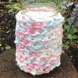 Crocheted Sleeve Mason Jar Candle Soy Wax Choice of Scents Organic Hemp Wick