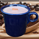 Navy Blue 10oz Coffee Scented Soy Candle Handmade with Crackling Wooden Wick