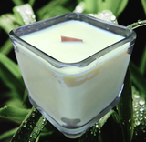 Citronella Lemongrass Soy Candle Wood Wick Essential Oil Upcycled Reusable Square Clear Glass Container