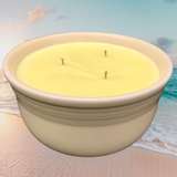Citronella Lemongrass Soy Candles Upcycled Pale Yellow Pottery Bowl Organic Hemp Wicks Essential Oils