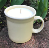 Pale Yellow C Handle Ceramic Coffee Cup with Choice of Scents and an organic beeswax coated hemp wick,
