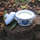 Blue Heart Crock 10oz Soy Candle Choice of Scents Organic Hemp Wicks