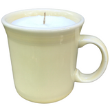Pale Yellow C Handle Ceramic Coffee Cup with Choice of Scents and an organic beeswax coated hemp wick,
