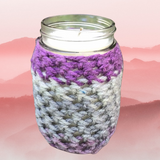 Crochet Sleeve Upcycled Mason Jar Candle Soy Wax Choice of Scents Organic Hemp Wick