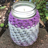 Crochet Sleeve Upcycled Mason Jar Candle Soy Wax Choice of Scents Organic Hemp Wick