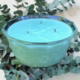 Eucalyptus Scented Soy Candle Upcycled Beveled Glass 15oz Bowl Organic Hemp Wicks