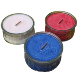 Soy Candle Wood Wick Red White and Blue Patriotic Made in USA Upcycled Reusable Clear Glass Containers