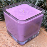 Lavender Scented Soy Candle Upcycled Square Glass 10oz Container Organic Hemp Wick