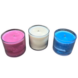 Soy Candles Handmade USA Made Red White and Blue Upcycled Reusable Clear Round Glass Organic Hemp Wicks