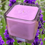Lavender Scented Soy Candle Upcycled Square Glass 10oz Container Organic Hemp Wick