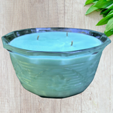 Eucalyptus Scented Soy Candle Upcycled Beveled Glass 15oz Bowl Organic Hemp Wicks