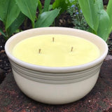 Citronella Lemongrass Soy Candles Upcycled Pale Yellow Pottery Bowl Organic Hemp Wicks Essential Oils