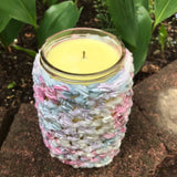 Citronella Lemongrass Essential Oil Reusable Mason Jar Soy Candles Crochet Sleeve Organic Hemp Wick