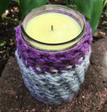 CitronellaLemongras Upcycled Mason Jar Crocheted Sleeve Soy Candles Hemp Wick Essential Oils