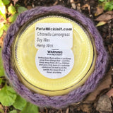 CitronellaLemongras Upcycled Mason Jar Crocheted Sleeve Soy Candles Hemp Wick Essential Oils