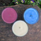 Soy Candles Handmade USA Made Red White and Blue Upcycled Reusable Clear Round Glass Organic Hemp Wicks
