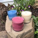 Soy Candles Handmade USA Made Red White and Blue Upcycled Reusable Clear Round Glass Organic Hemp Wicks