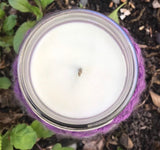 Crochet Sleeve Upcycled Mason Jar Candle Soy Wax Choice of Scents Organic Hemp Wick