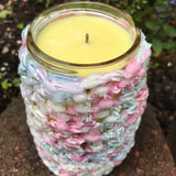 Citronella Lemongrass Essential Oil Reusable Mason Jar Soy Candles Crochet Sleeve Organic Hemp Wick