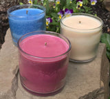 Soy Candles Handmade USA Made Red White and Blue Upcycled Reusable Clear Round Glass Organic Hemp Wicks