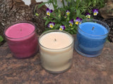 Soy Candles Handmade USA Made Red White and Blue Upcycled Reusable Clear Round Glass Organic Hemp Wicks