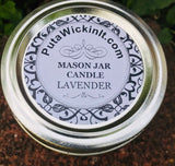 Lavender Scented Candle Upcycled Mason Jar Soy Wax Organic Hemp Wick
