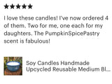 Pumpkin Spice Soy Candles Handmade Upcycled Reusable Ceramic Bowl Three Organic Hemp Wicks