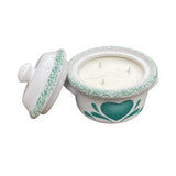 Green Heart Design Soy Candle Eco Friendly Ceramic Crock with Lid Organic Hemp Wick