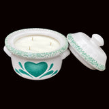 Green Heart Design Soy Candle Eco Friendly Ceramic Crock with Lid Organic Hemp Wick