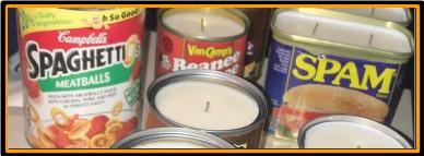 Upcyled Can CANdle Collections Page SPAM Beanee Weenee Spaghettios