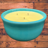 Citronella Lemongrass Soy Candle Upcycled Teal Bowl Hemp Wicks