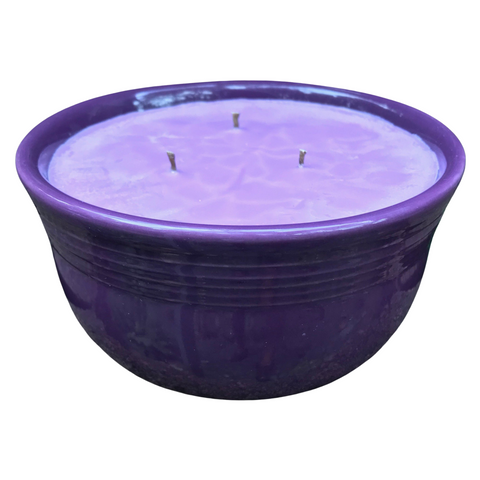Lavender Soy Candle Upcycled Purple Ceramic Bowl Hemp Wicks