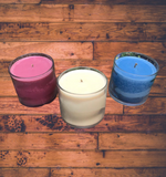 Soy Candles Handmade USA Made Red White and Blue Upcycled Reusable Clear Round Glass Organic Hemp Wicks