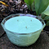 Eucalyptus Scented Soy Candle Upcycled Beveled Glass 15oz Bowl Organic Hemp Wicks