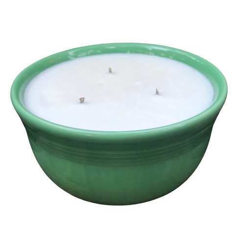 Soy Candles Handmade Upcycled 22oz Green Ceramic Bowl w/ 3 Organic Hemp Wicks