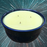 Citronella Lemongrass Soy Candle Upcycled Navy Blue Ceramic Bowl Hemp Wicks