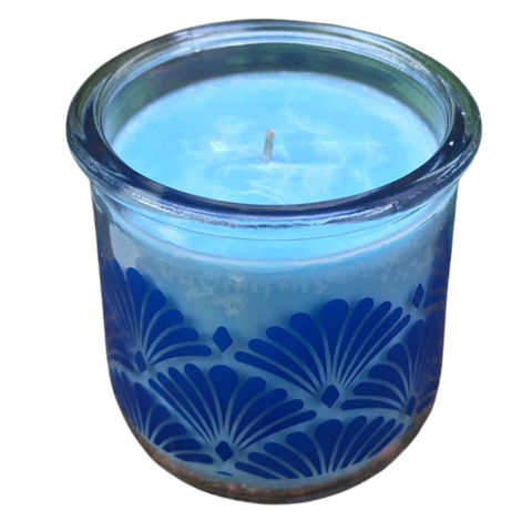 Peppermint Essential Oil Soy Candles Handmade Upcycled Reusable Glass Container Shell Design Organic Hemp Wick