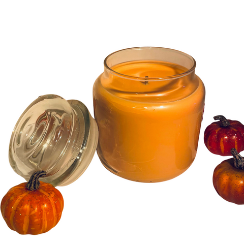Pumpkin Spice Pastry Soy Candles Handmade Upcycled Reusable Glass Decanter w Lid Organic Hemp Wick
