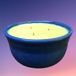 Citronella Lemongrass Soy Candles  Upcycled Medium Blue Ceramic Bowl Three Organic Hemp Wicks Essential Oils